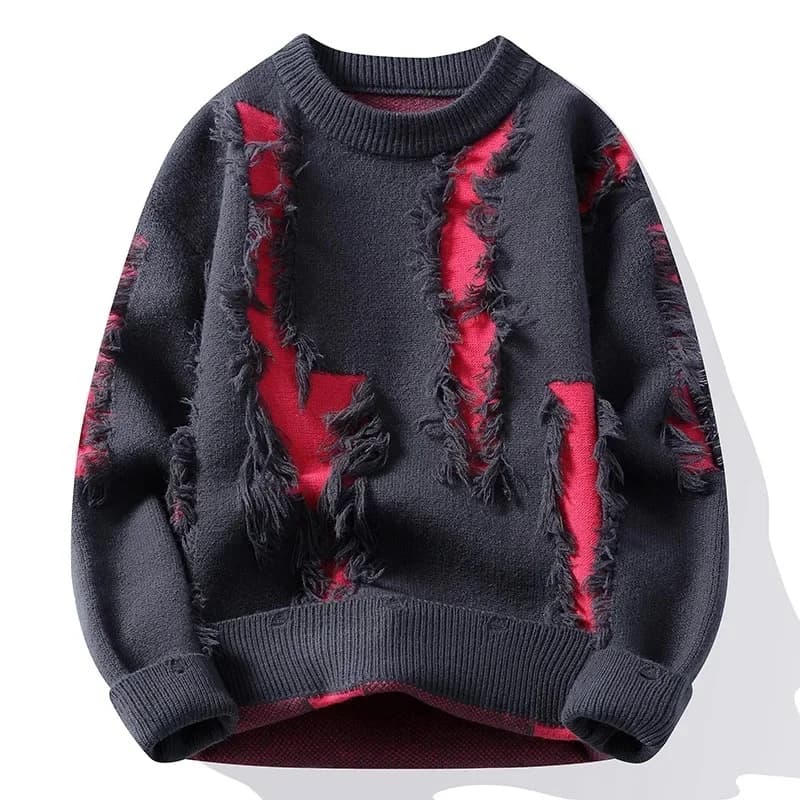 Ripped Sweater Men's Loose Crew Neck Knit Bottom Shirt Handsome Autumn Clothes on The Fashion  Sweater Pullover Sweater