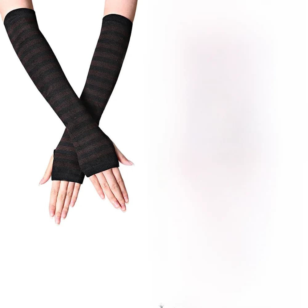 Fashion Women Emo Gloves Lady Striped Elbow Gloves Warmer Knitted Long Fingerless Gloves Elbow Mittens Christmas Acces Gifts
