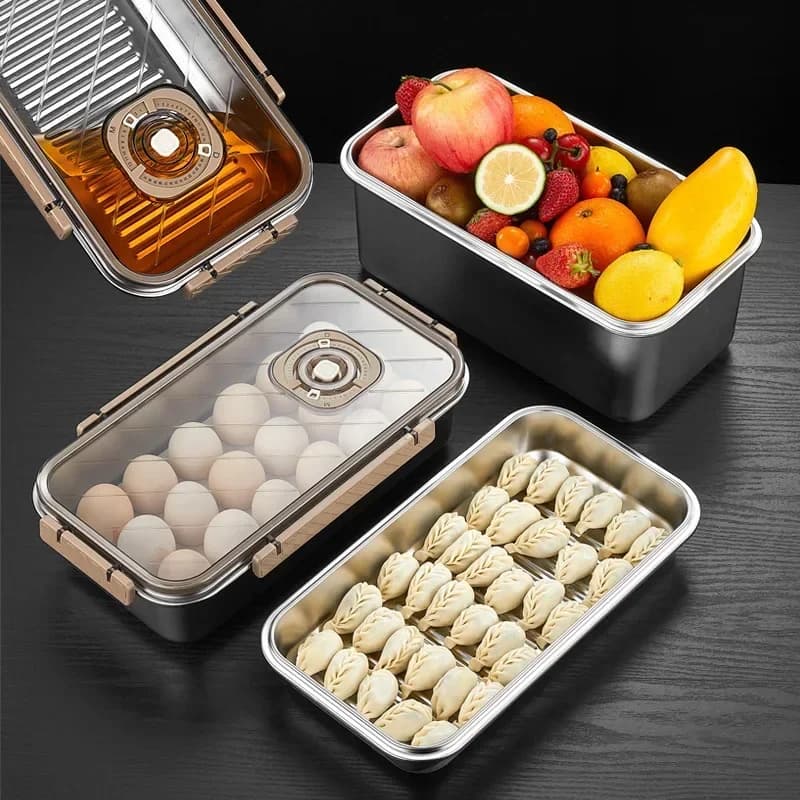304 Stainless Steel Fresh-keeping Box Dumpling Egg Storage Box Refrigerator Quick Frozen Sealed Food Containers Kichen Organizer