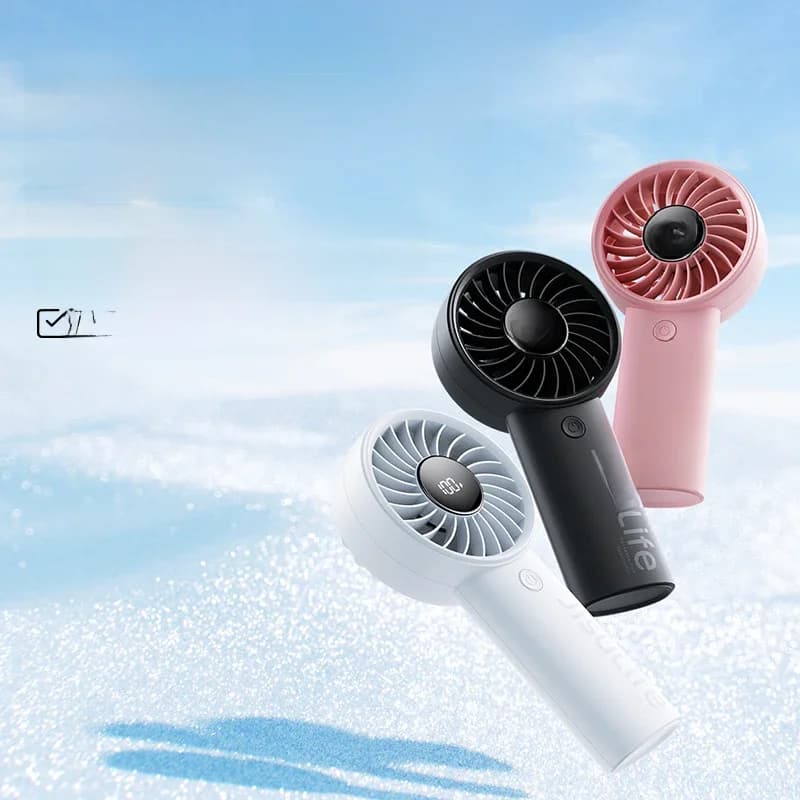 JISULIFE Handheld Fan,5 Levels of Strong Wind,Safety Lock,5000mAh Battery,LED Display,USB Rechargeable,Summer Personal Fan