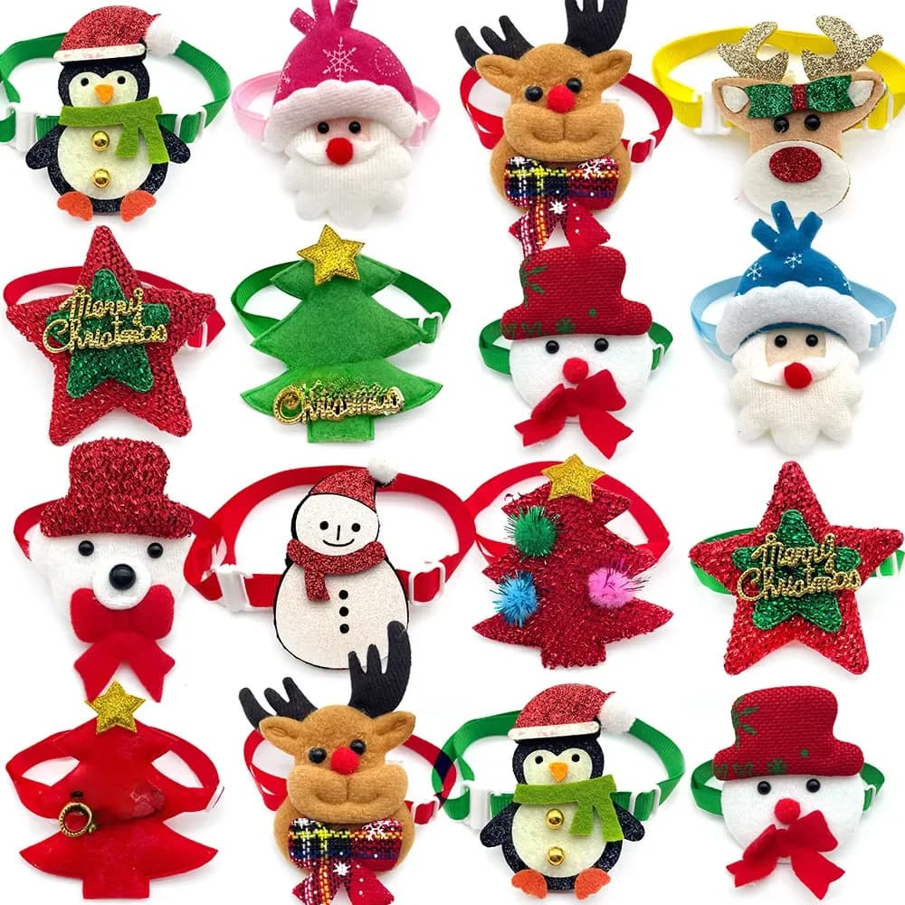 50/100pcs Christmas Pet Dog Bowties Cat Dog Bow Ties Small Dog Collar Snowman Deer Holiday Grooming Neckties Bowtie Pet Supplies