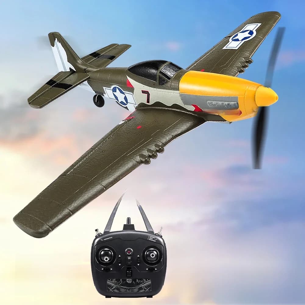 P51 Mustang Remote Control Fighter 4CH 6 Axis 410MM Wingspan One Key Aerobatic RC Airplane RTF Glider Plane Toys Gifts