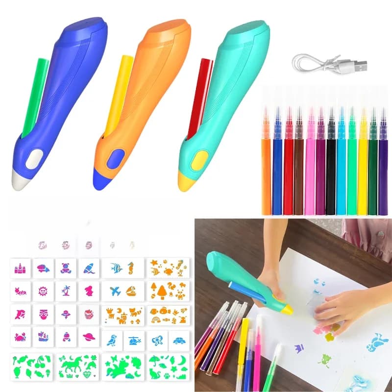 Electric Watercolor Spray Pen Children's Hand-painted Color Paintbrush Washable 12 Color Spray Pen Children's Christmas Gift Set