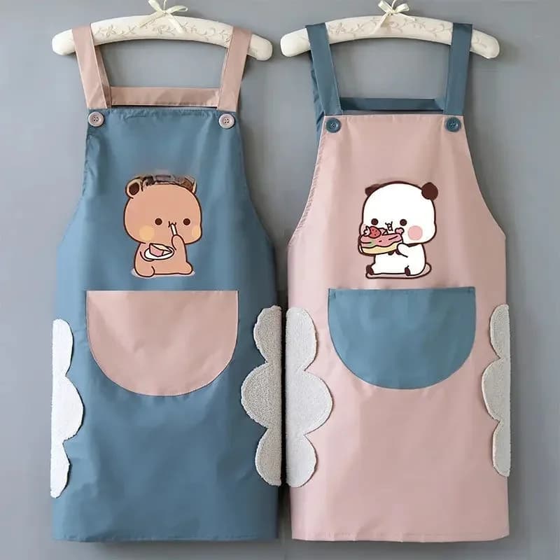 2026 New Bubu And Dudu Printing Apron Home Hotel Hotel Kitchen Waterproof Oil Proof Apron Wipeable Hand Apron