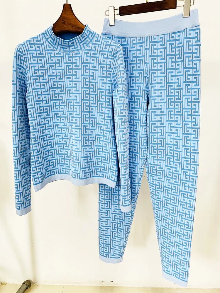 HIGH STREET Newest 2026 Designer Fashion Women's Geometric Monogram Jacquard Knit Pullover Sweater