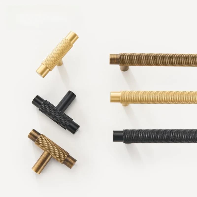Dooroom Brass Furniture Handles Modern Knurled Antique Brass Cupboard Wardrobe Dresser Shoe Box Drawer Cabinet Knobs T-Bar