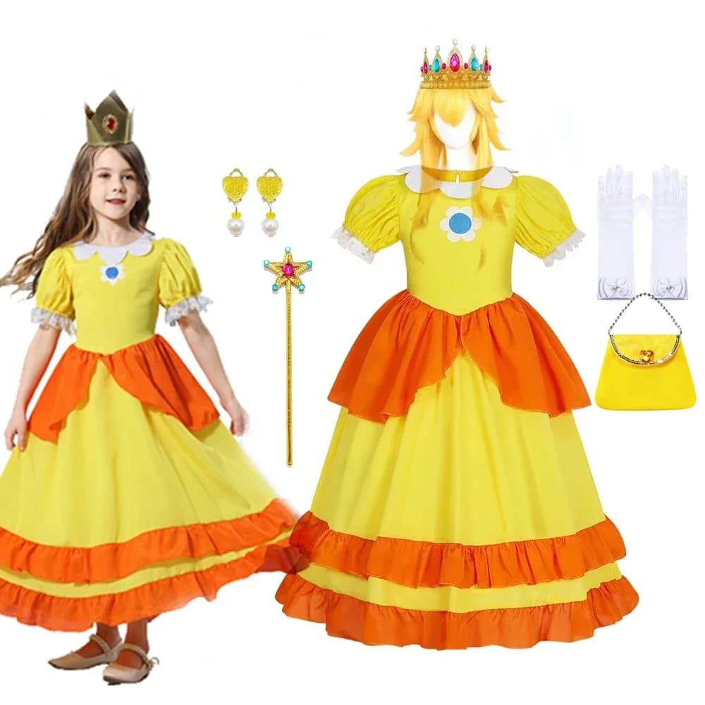 Daisy Cosplay Peach Costume Rosalina Dress Children Birthday Party Carnival Fancy Girls Party Dresses
