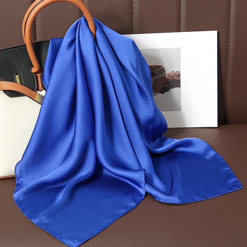 New Luxury Brand Satin Square Scarf Print Hair Ribbon Fashion Scarf for Women Neckerchief Bandana Solid Colors Shawl Headband