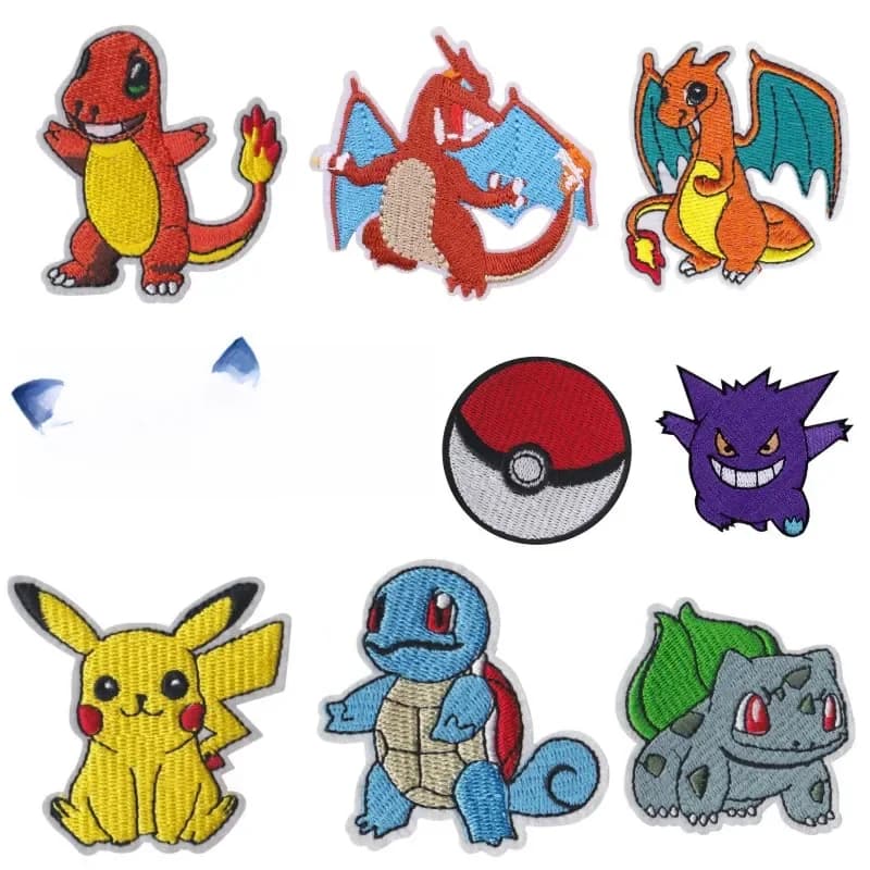 New 33 style Pokemon Cloth Patch Charzard Pikachu Clothes Stickers Sew on Embroidery Patches Applique Iron on Clothing DIY