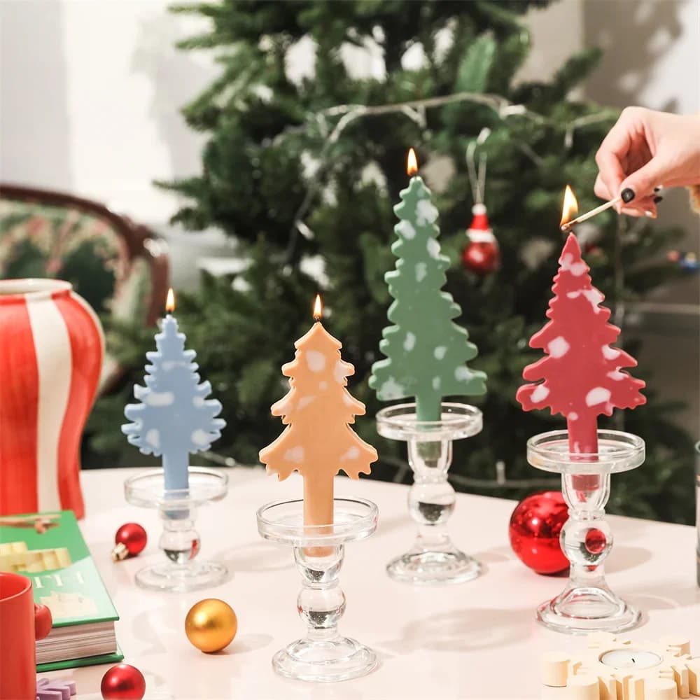 Boowan Nicole Christmas Tree Taper Candle Silicone Mold Handmade Scented Candle Making Mould Christmas Home Decor
