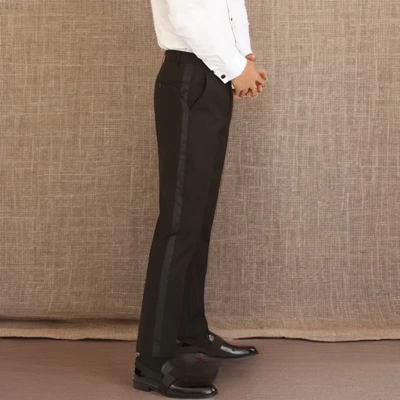 Satin Stripe Suit Pants 1 Piece Slim Fit Black Formal Trousers for Wedding Party Official Business Fashion Pants