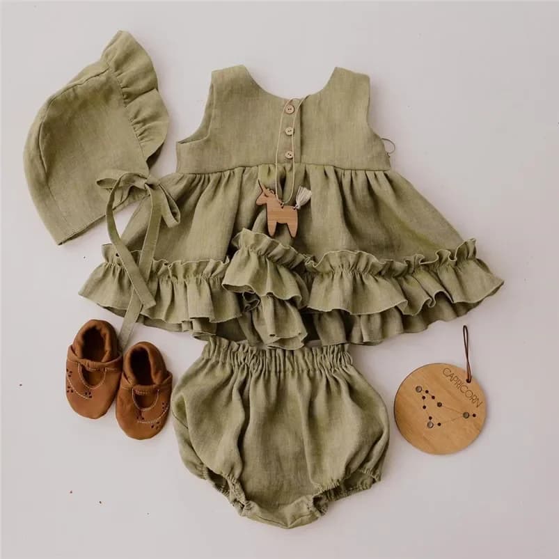 Cotton Linen Baby Girls Clothes Summer 3 Layers Cake Tutu Dress for Girls Clothing Breathable Ruffles Lace Strap Costumes Baby