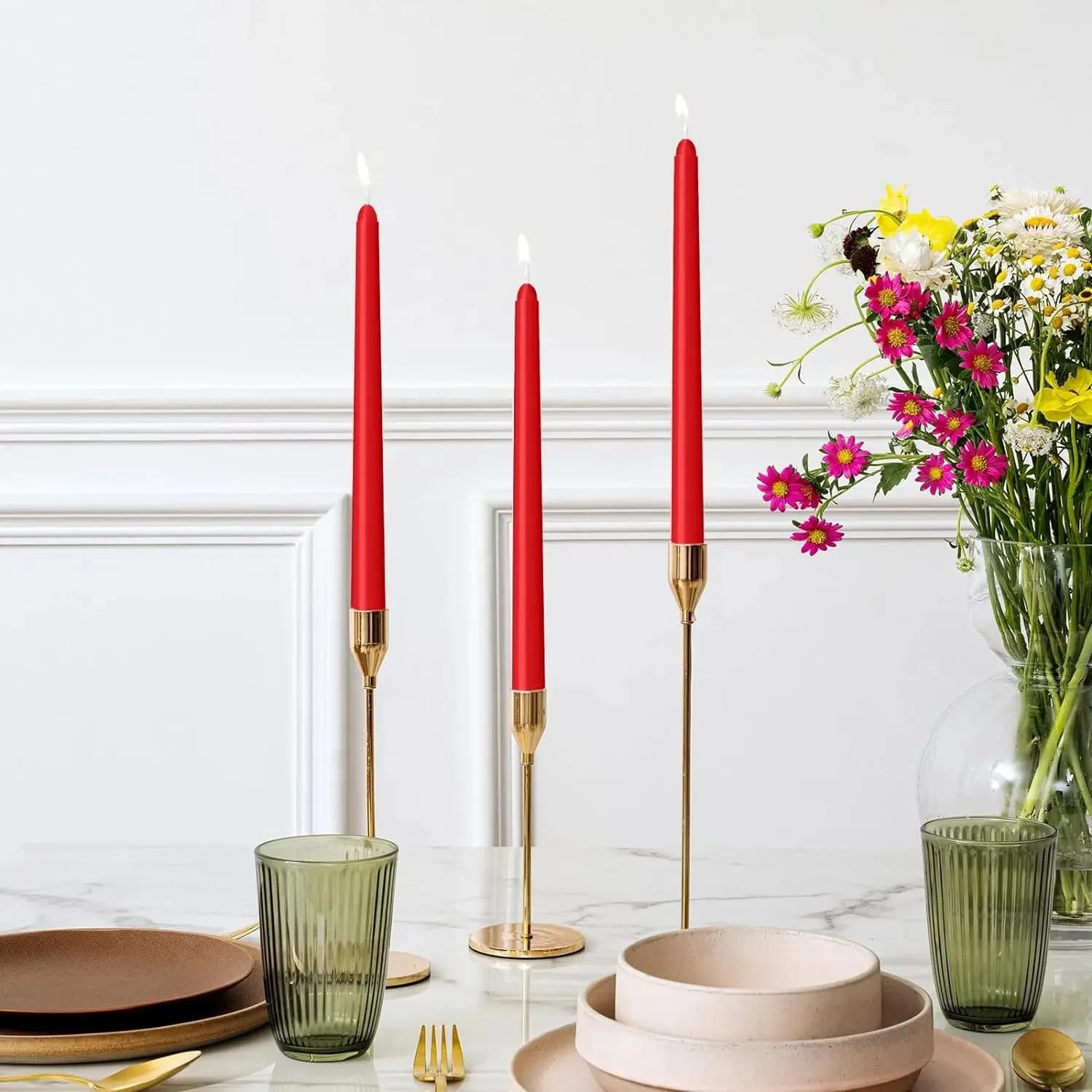 12-Pack of 10inch Red Stick Candles, Drip-Free, Smokeless, Unscented, Household Dinner Candles, Hand-Poured, Premium Quality, Suitable for Church,