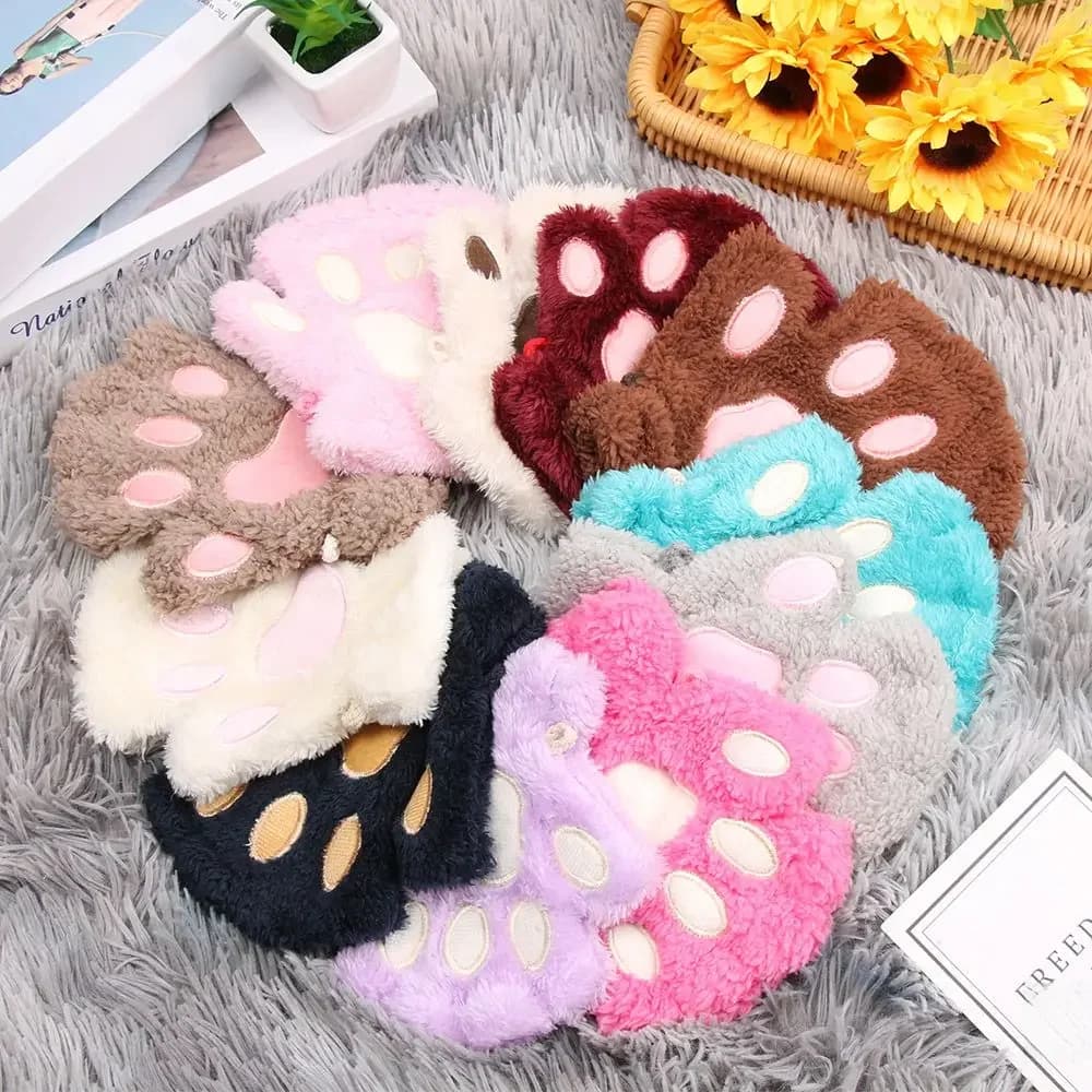 Fingerless Gloves for Children Fluffy Children's Gloves Paws Winter Cat Paws Gloves Warm Plush Children Gloves