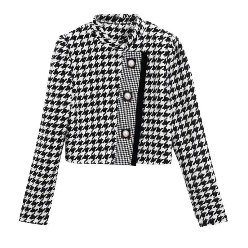 Luxury Brand Houndstooth Vintage Tweed Jacket Coat New Autumn Winter Fashion High Street Small Fragrance Woolen Short Outerwear