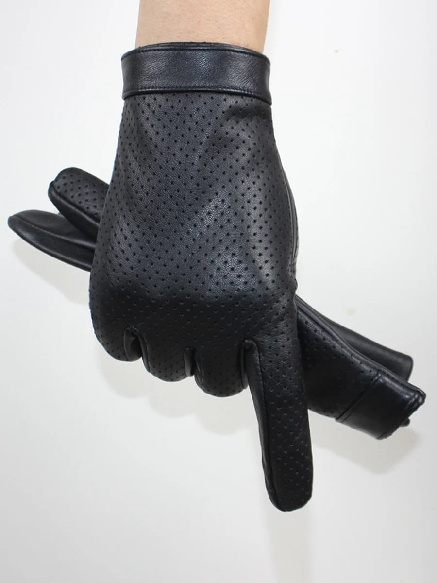 New men's sheepskin gloves leather touch screen fashion mesh hollow breathable thin silk motorcycle riding and driving gloves