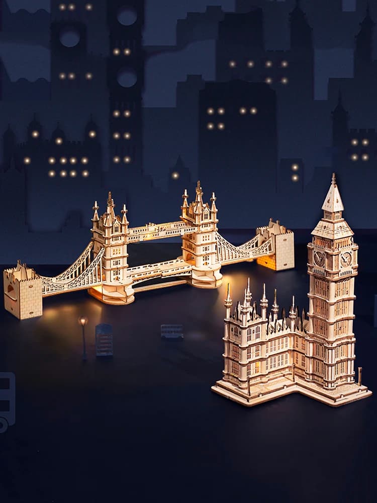 Robotime Rolife DIY 3D Tower Bridge Big Ben Famous Building Wooden Puzzle Game Easy Assembly Toy Gift for Children Teen Adult