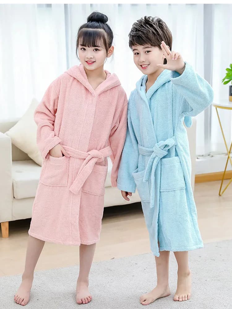 100% Cotton Terry Kids Bathrobe Homewear 2025 A/W Rabbit Hooded Warm Absorbent Skin Friendly for 4-12Y Boys Girls