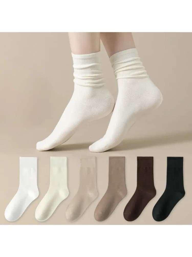 5 Pairs Set Cotton Socks Medium Tube Knitted Loose Long Soft Solid Color Crew Casual Sock Black White Breathable Spring Autumn
