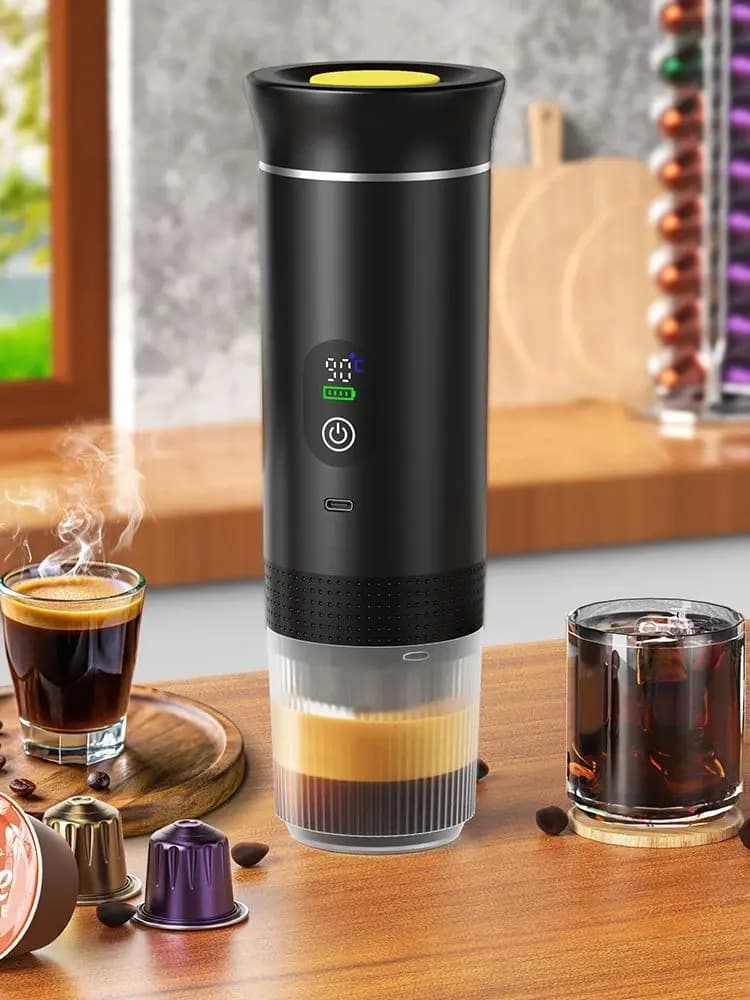 DENOKIN Portable Espresso Coffee Machine With Digital Display 3-in-1 Capsule Coffee Maker for Car & Home Camping Coffee Maker