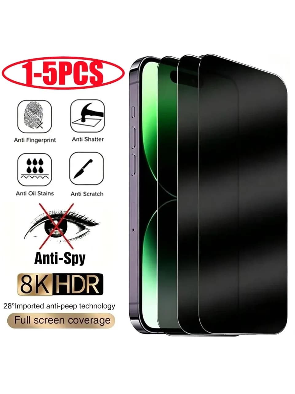 1-5PCS Anti-Spy Glass for iPhone 15 14 13 12 11 Pro Max Mini X XS XR 7 8 Plus Privacy Screen Protector For iPhone 17 16 17Air