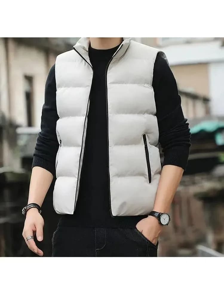 Vest Jacket Winter Fashion Men's Sleeveless Stand-up Collar Thickened Cotton Jacket Down Vest