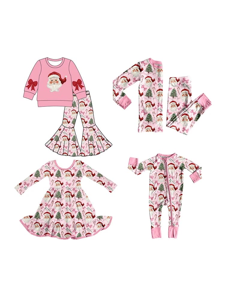 New Girls Santa Claus Bell Pants Outfits Christmas Children's Pajamas Sets Baby Sleepsuit Girls Dress