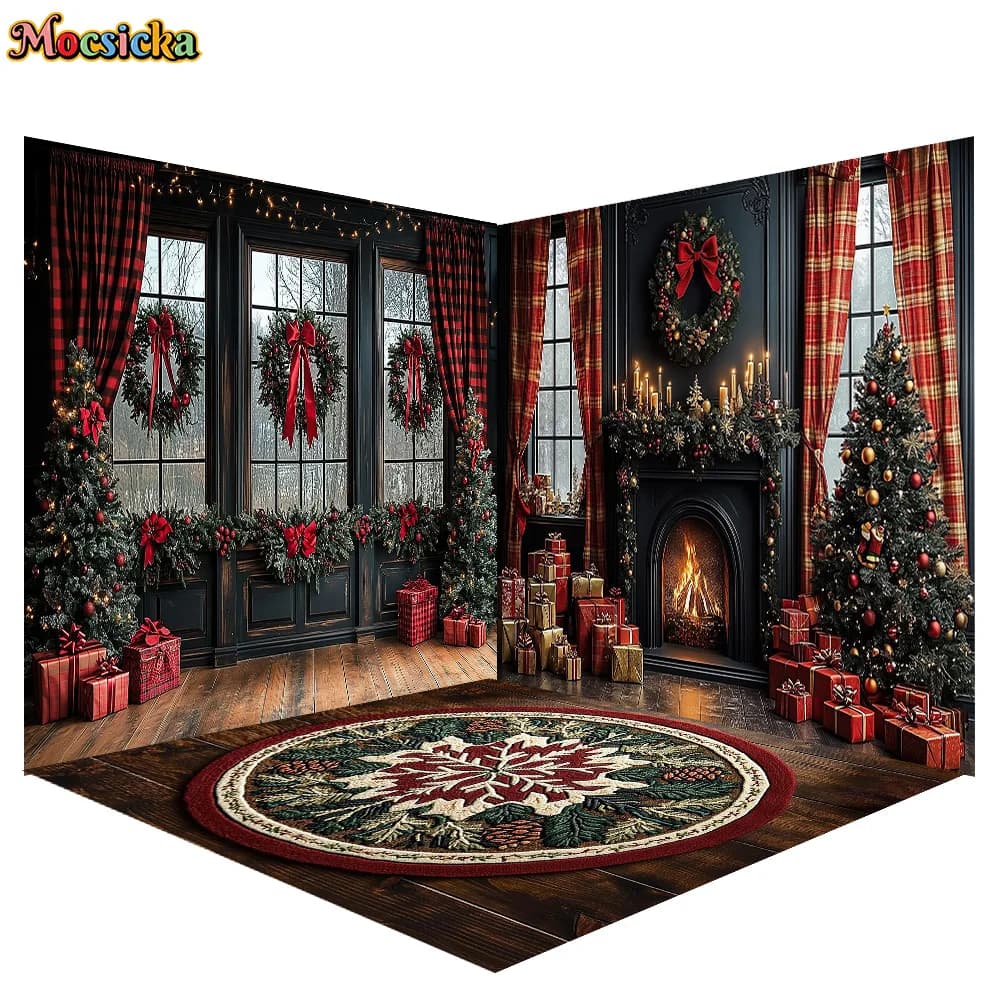 Mocsicka Photography Backdrop Fireplace Windows Room Decoration Family Xmas Holiday Portrait Photo Backgrounds For Photographs