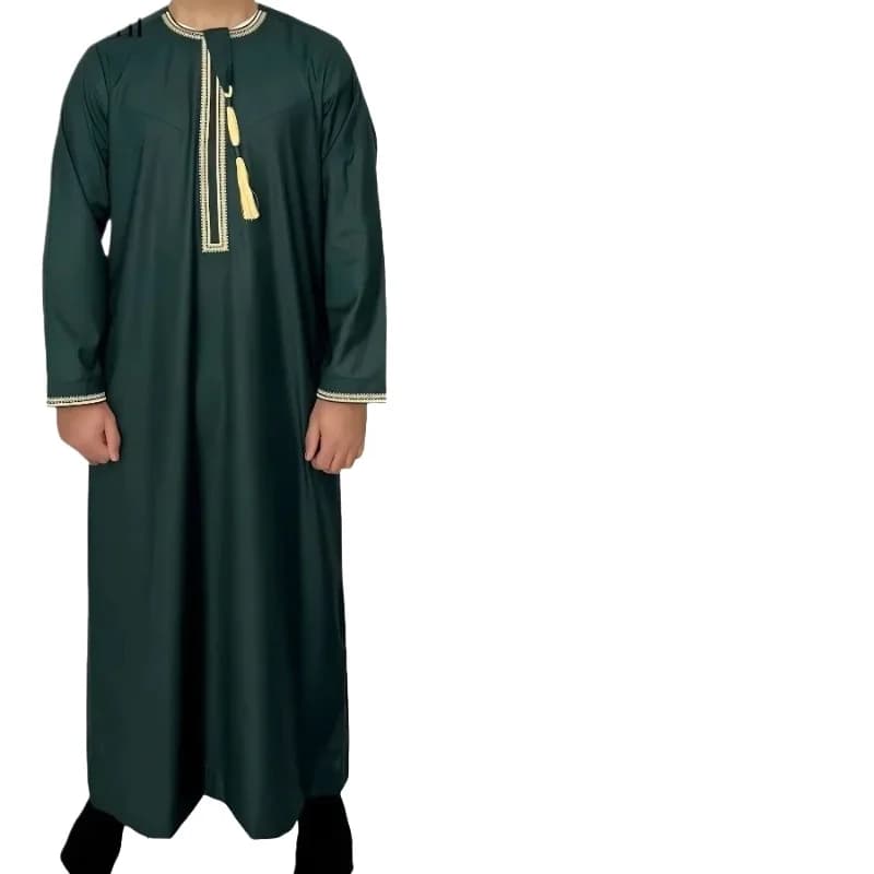 New Men's Muslim Fashion Abayas Dress O Neck Long Sleeve Pullover Kaftan Pakistan Saudi Arab Caftan Islamic Clothing Prayer Robe