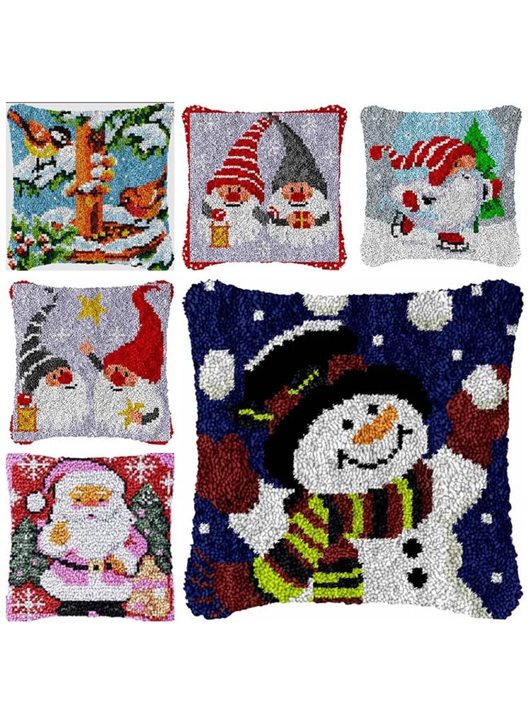 Christmas Embroidery Set Snowman Latch Hook Kit Latch Hook Rug Kits Christmas Knot Pillow Package Embroidered Crafts Cushions