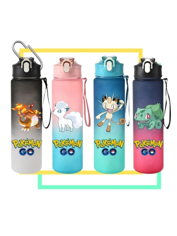 800ML Pokemon Sports Water Bottle Gradient Color Leak Proof Motivational Portable Water Bottle for Outdoor Sport Fitness