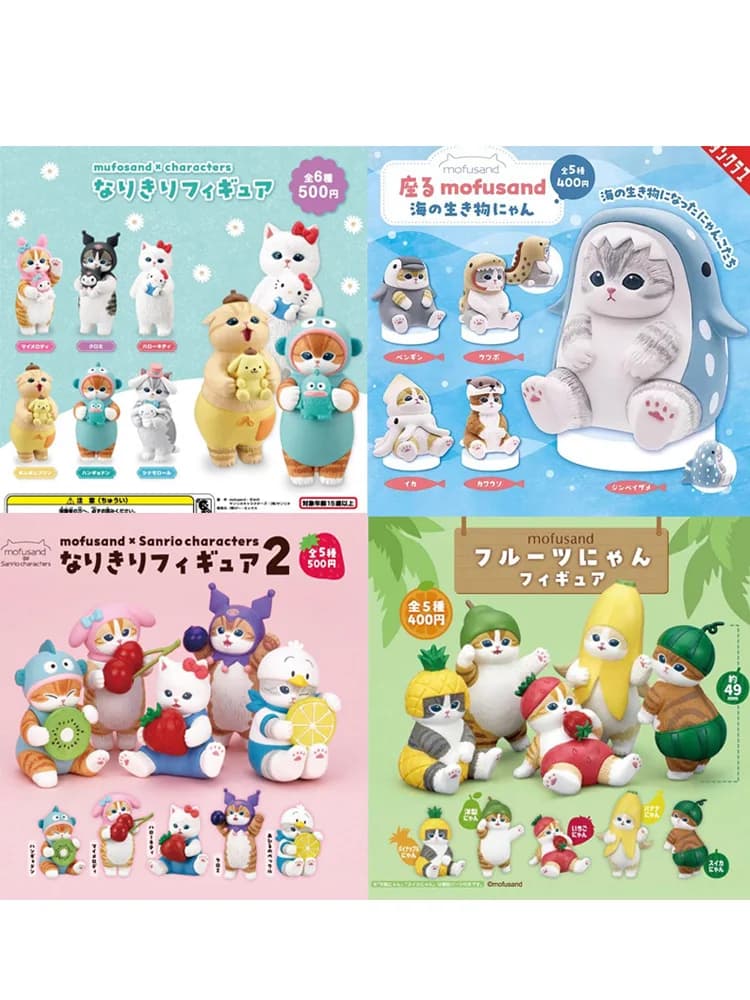 Cartoon Fruit Cat Animal Series Marine Sharks Cat Cross-Dressing Hello Kitty Kuromi Cat Blind Box Toys Ornament Gifts