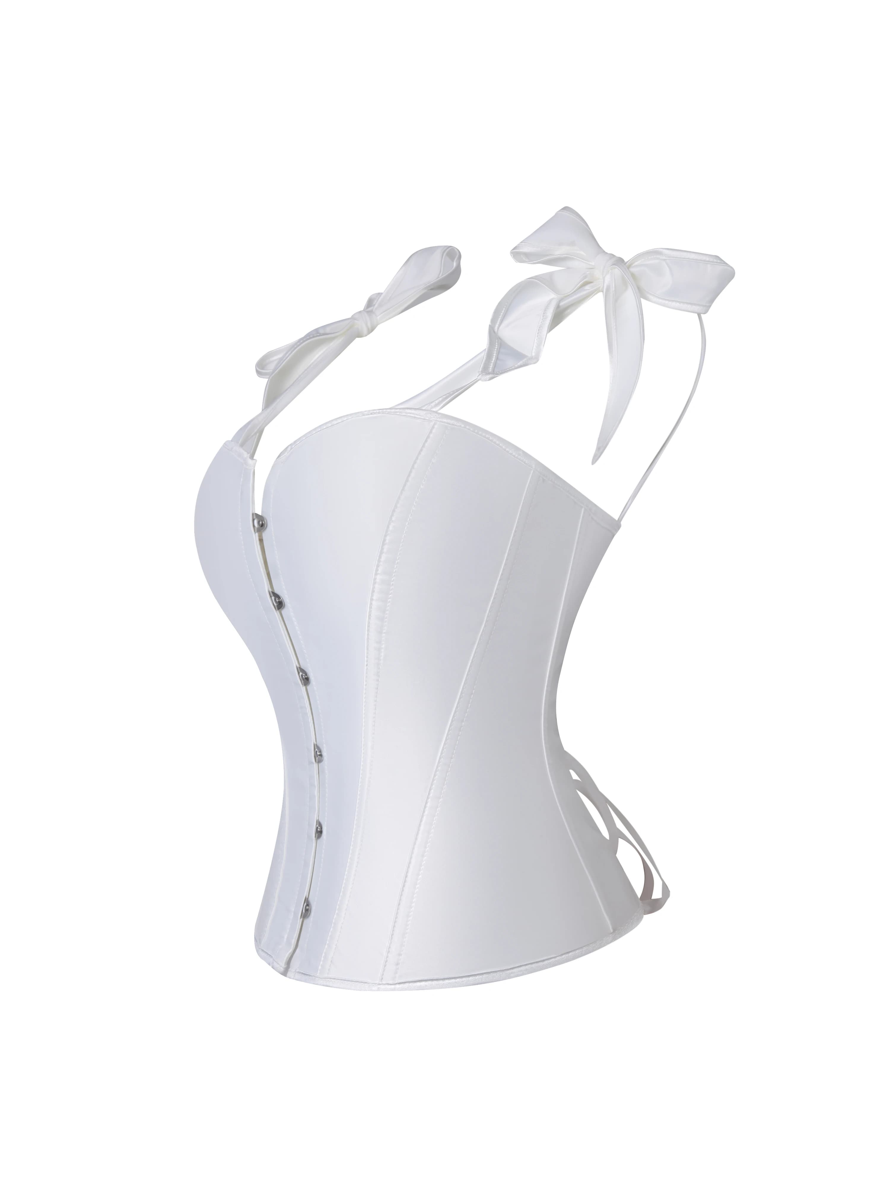 Solid Color Satin Halter Corset Top, Adjustable Straps Waist Cincher Bustier for Women