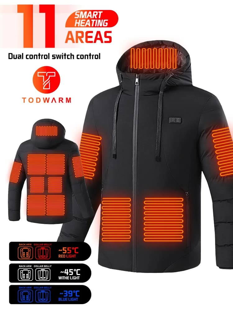 TODWARM Heated Jacket Winter Heating Motorcycle Jacket USB Electric Heating Jackets Hooded Camping Warm Motorcycle Heated Clothe
