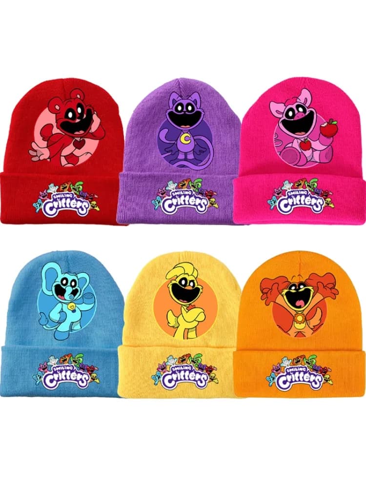 Smilings Critters Kids Knitted Hats Boys Girls Baby Caps Cartoon Anime Printed Cap Warm Cap Unisex Children Beanie Hat Cute Gift