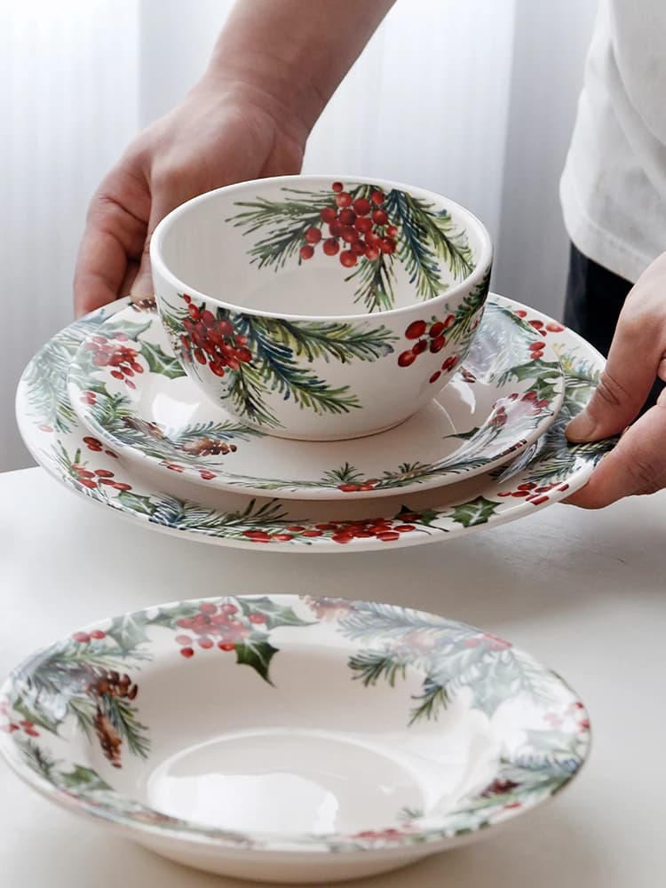 1PC Creative Kitchen Ceramic Plates Exquisite Christmas Tableware Steak Pasta Salad Plates High-quality Ceramic Dinner Plates