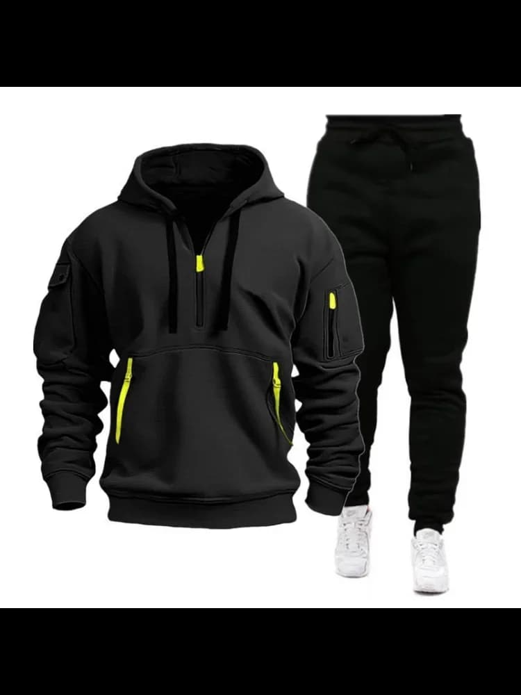 2025 Autumn and Winter Sports Hoodie Set Men's Multi Pocket Zipper Hoodie Sports Hoodie Fashion Hot Selling Temperament Set