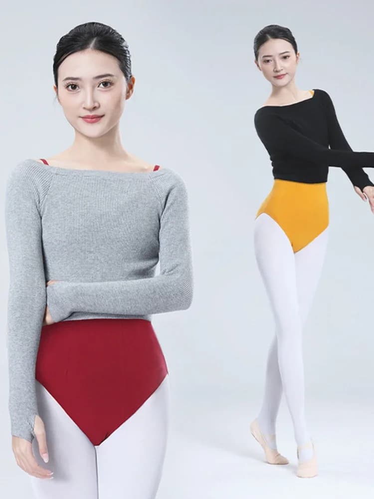 Women's Ballet Dance Training Clothes One-shoulder Autumn and Winter Sweater Adult Modern Dance Long-sleeved Pullover Warm Tops
