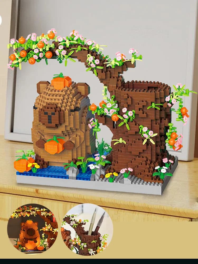 Capybara Building Block Gift Pen Holder Panda Desk Organizer for Office Supplies Cosmetics Birthday Gift Desktop Room Decoration