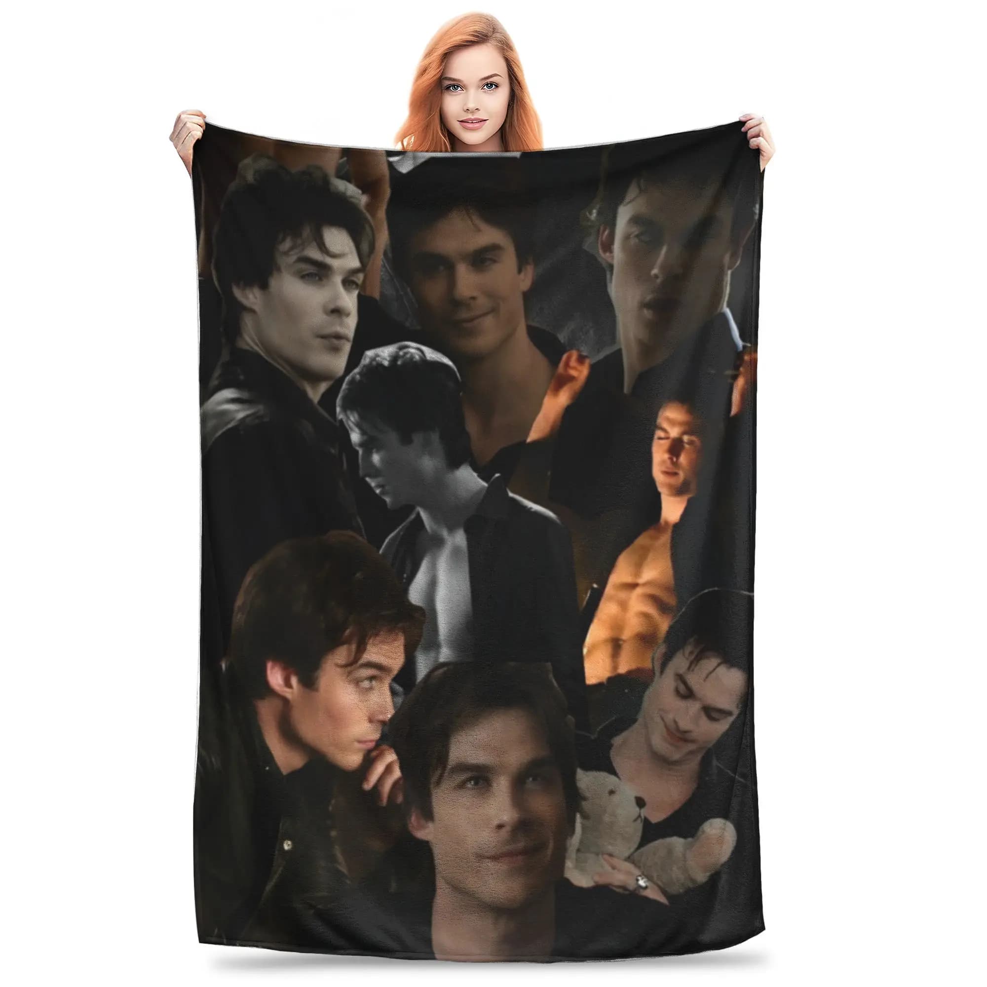 The Vampire Diaries Damon Salvatore Flannel Blanket TV Series Funny Throw Blankets for Home 200x150cm Bedspread Warm