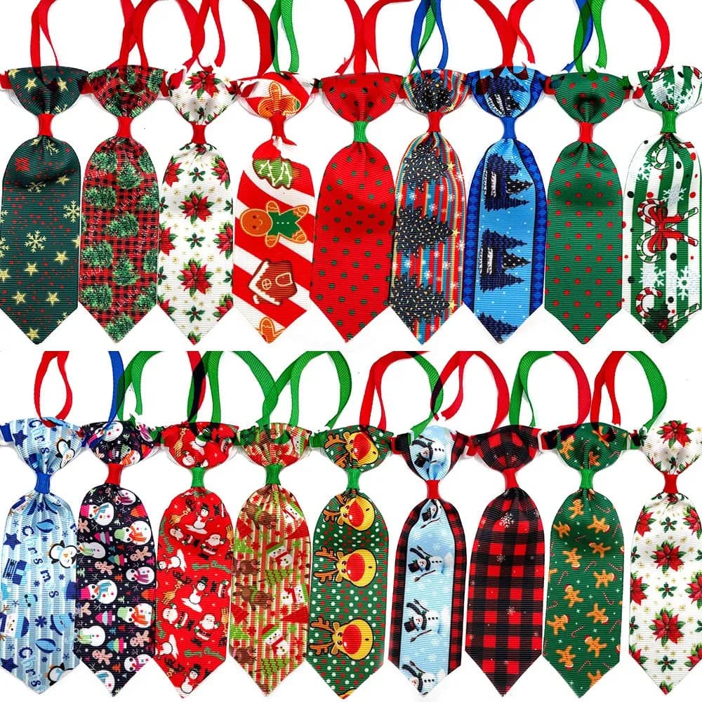 50pcs Christmas Pet Dog Bow Tie Xmas Style Cute Pet Dog Puppy Bow Ties for Small Dog Cat Holiday Pet Grooming Products