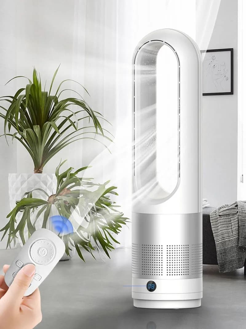 Bladeless Tower Fan with Remote Control, Silent Powerful Floor Standing Fan, 8 Speeds Oscillating LED Display 8H Timer 220V