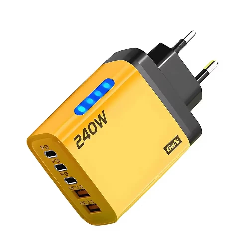 240w Gan Fast Charger With Led Light 2usb+3type-C 5 In 1 Multi Port Phone Charger For Iphone15-17Series Samsung Huawei Xiaomi 15