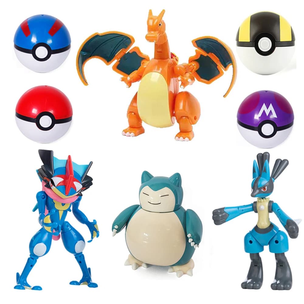 Anime Pokemon Deformable Pokeball Pikachu Psyduck Charizard Mewtwo Anime Figure Doll Model Poké Ball Christmas Gifts Toys