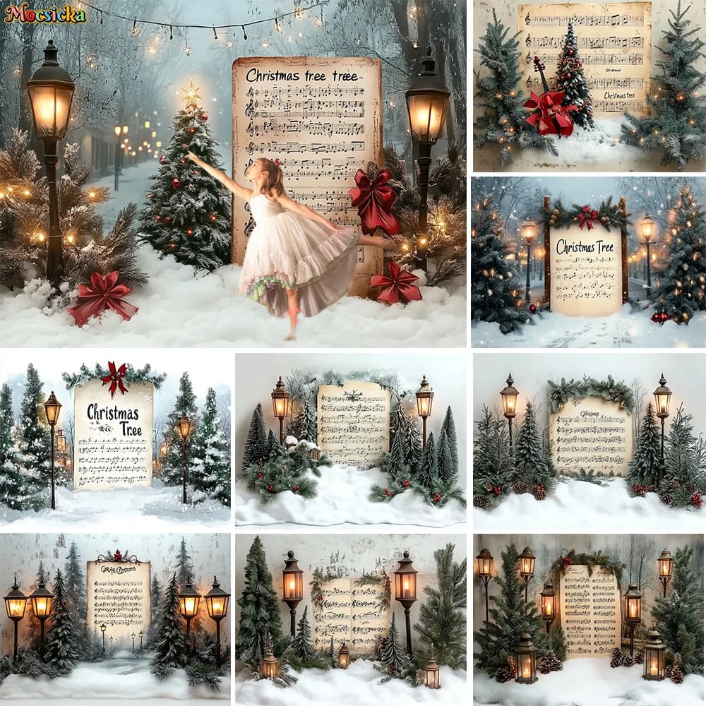 Christmas Wonderland Photography Background Carol Storybook Xmas Tree Lamps Snowy Backdrop New Year's Eve Party Kids Portrait