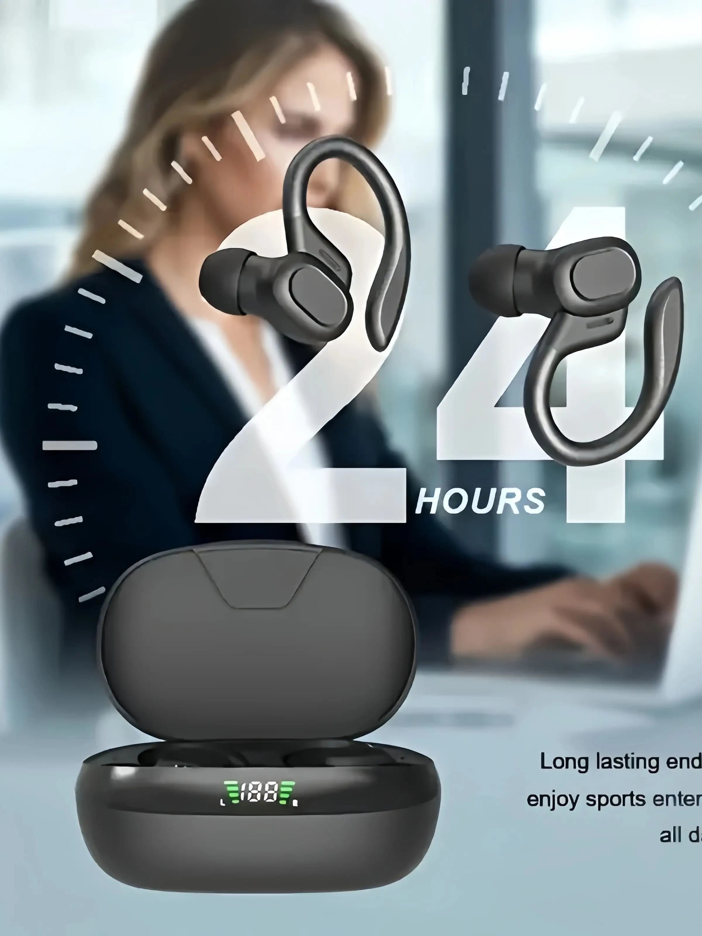 True Wireless Earbuds, Tws Headphones with Microphone, Sports Ear Clip Headphones, Stereo In-Ear Headphones with Led Display
