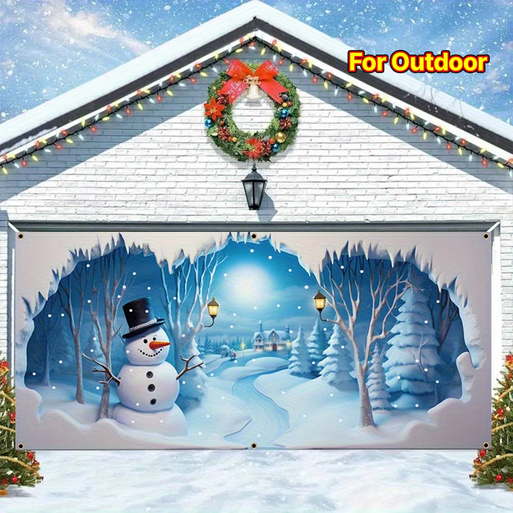 Winter Glacier Snowman Polymer Garage Door Sign -1 Durable and Easy to Hang Outdoor Festival Decoration