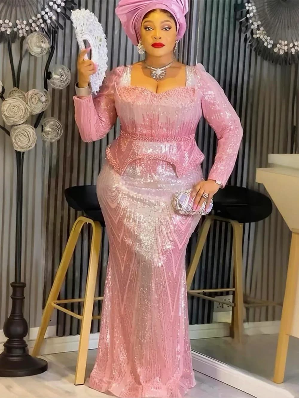 Plus Size African Party Dresses for Women 2026 New Fashion Dashiki Ankara Sequin Wedding Gowns Elegant Turkey Muslim Maxi Dress