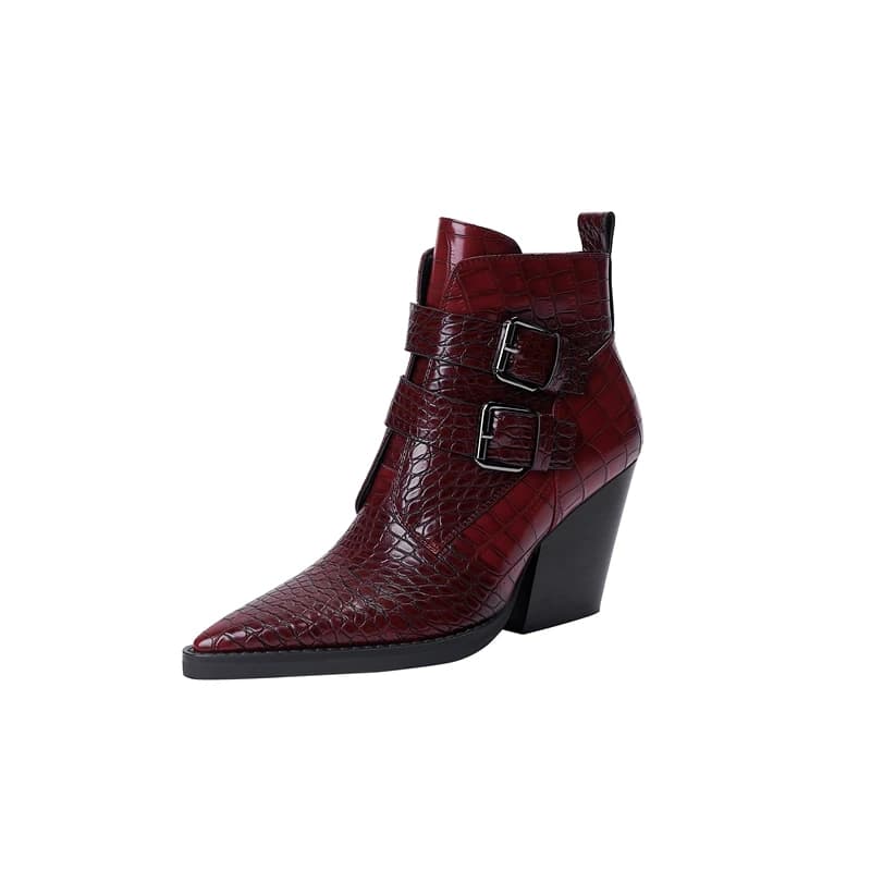 Kaky's New Pointed Belt Buckle Thick High Heels Large Women's Boots Short Boots Western Boots 44 45 46