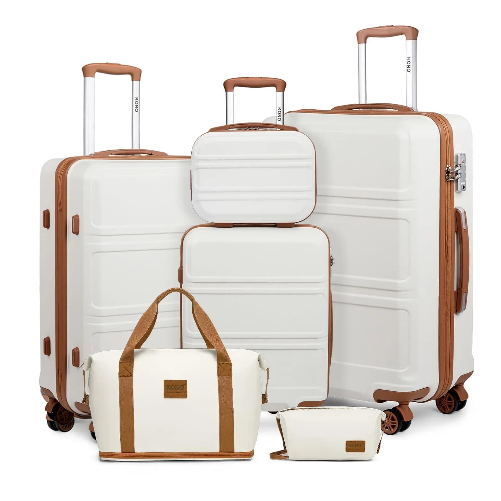 Kono  Fashion Luggage Set, Lightweight ABS Hard Shell Trolley Suitcases with TSA Lock, 4 Spinner Wheels (2/3/4/6 Pcs Set)